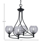 Capri Four Light Chandelier in Matte Black with 6" Smoke Ribbed Shade