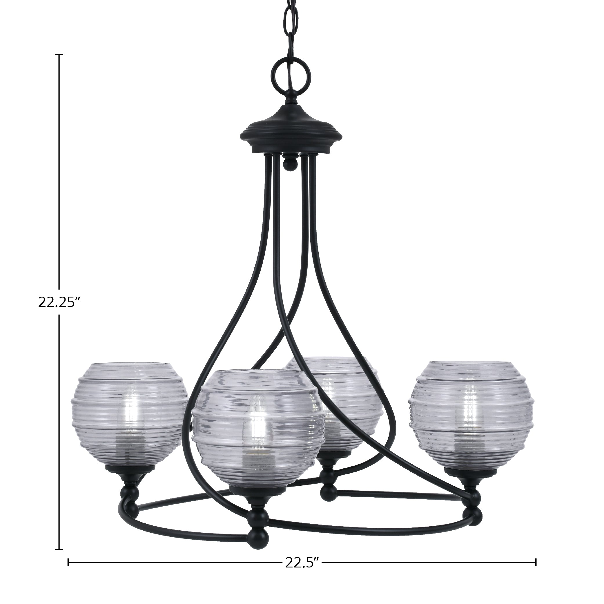 Capri Four Light Chandelier in Matte Black with 6" Smoke Ribbed Shade