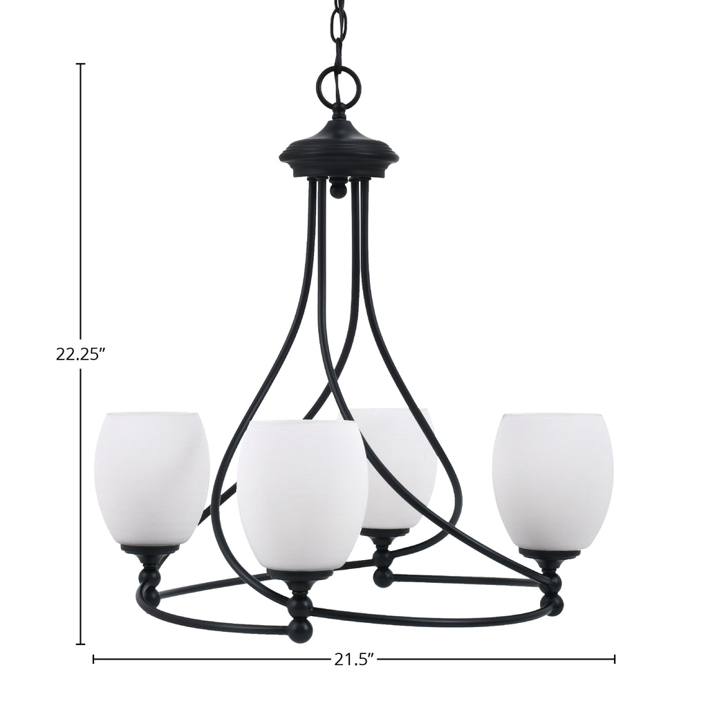 Capri Four Light Chandelier in Matte Black with 5" White Linen Shade