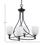 Capri Four Light Chandelier in Matte Black with 5" White Linen Shade