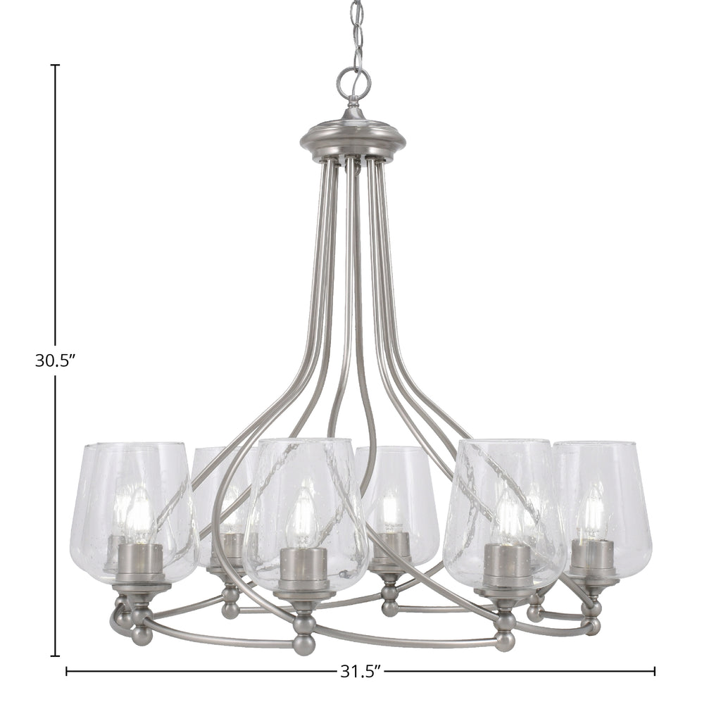 Capri Eight Light Chandelier in Brushed Nickel with 5" Clear Bubble Shade