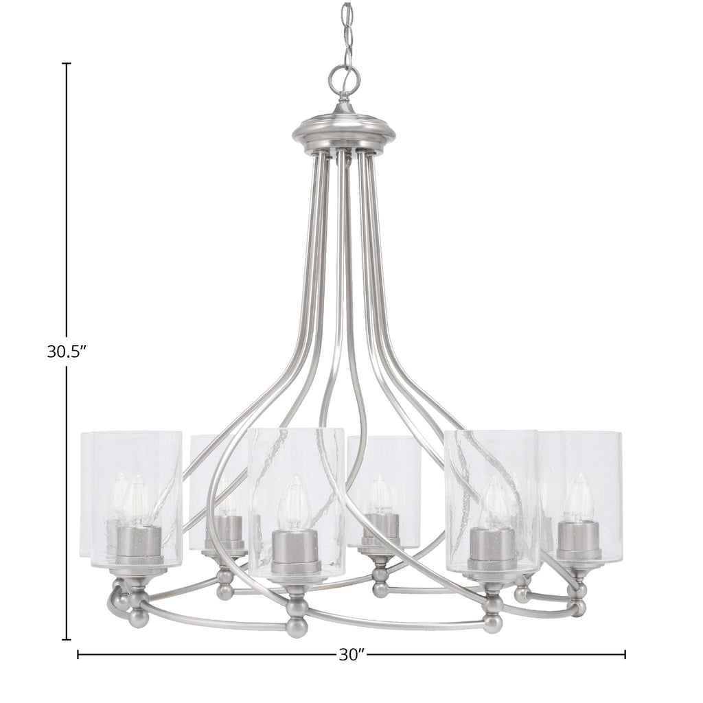 Capri Eight Light Chandelier in Brushed Nickel with 4" Clear Bubble Shade