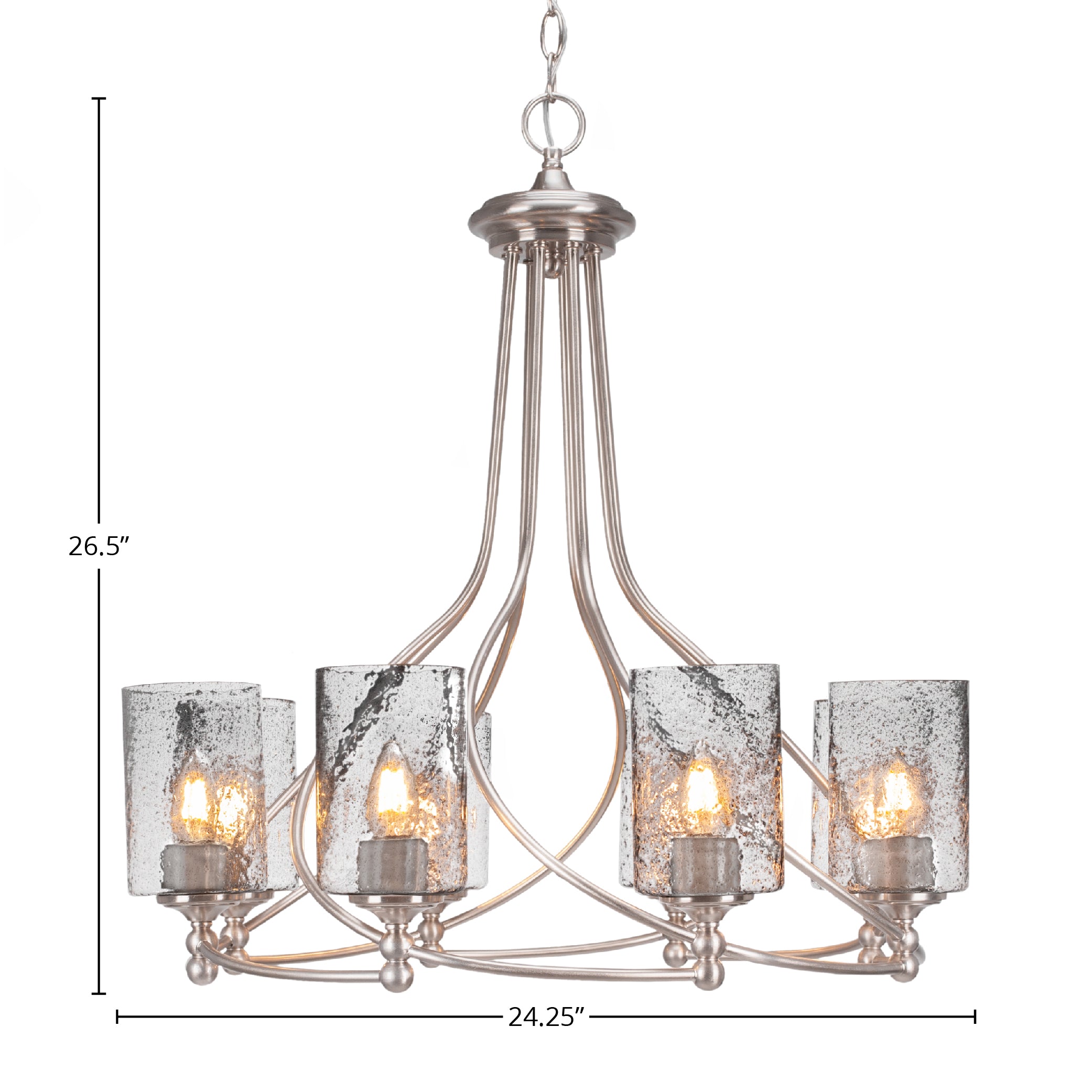 Capri Eight Light Chandelier in Brushed Nickel with 4" Smoke Bubble Shade