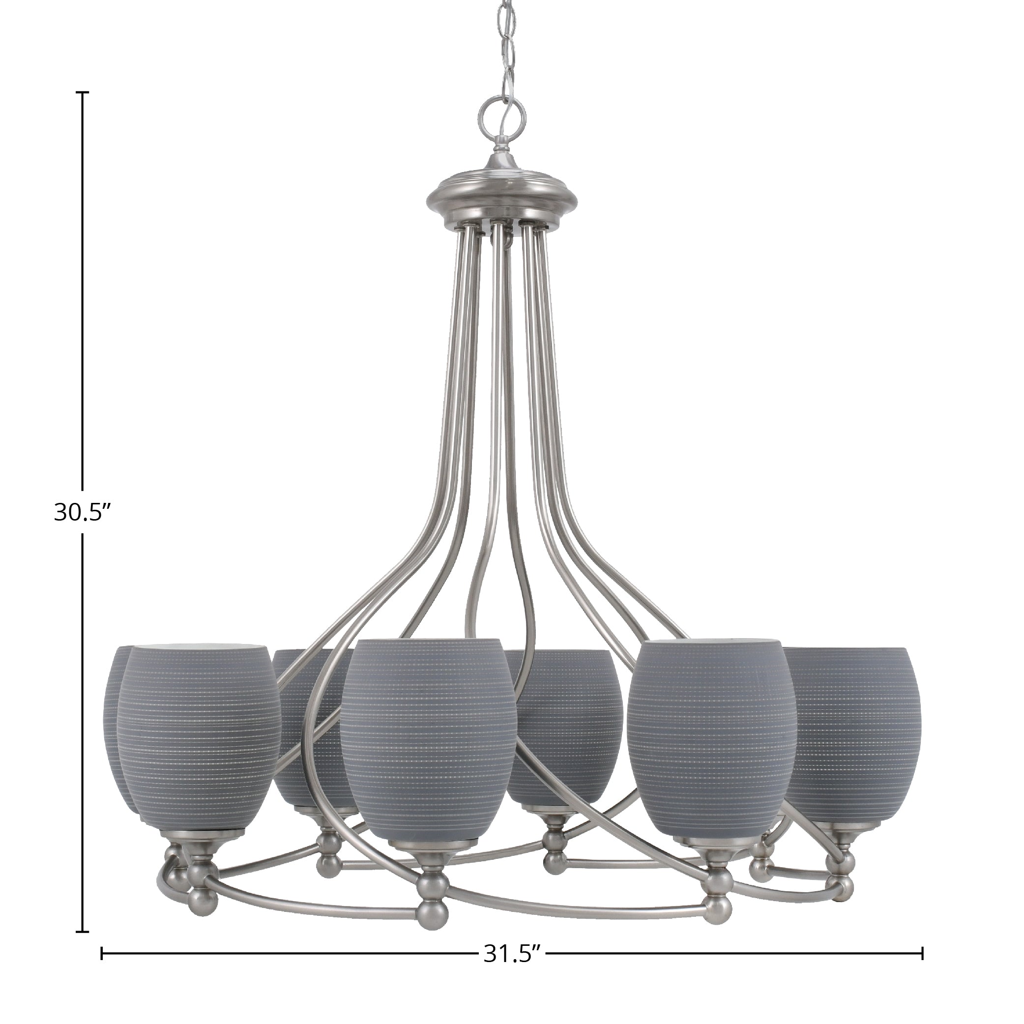 Capri Eight Light Chandelier in Brushed Nickel with 5" Gray Matrix Shade