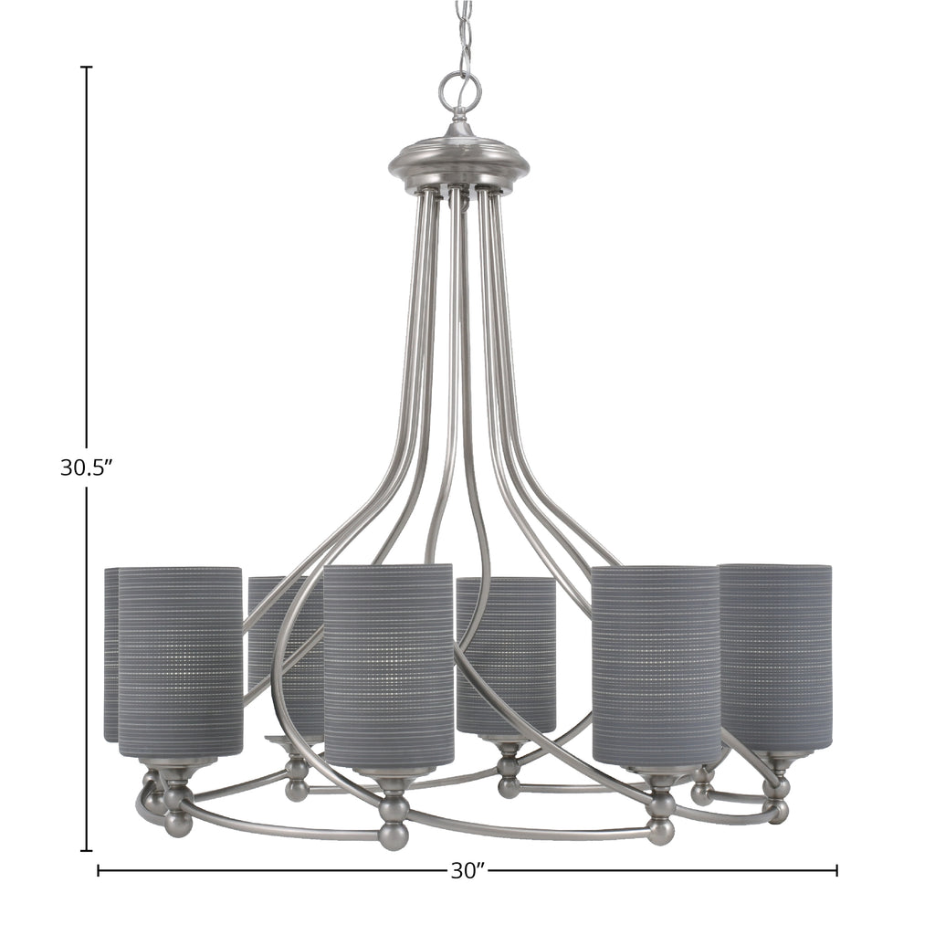 Capri Eight Light Chandelier in Brushed Nickel with 4" Gray Matrix Shade