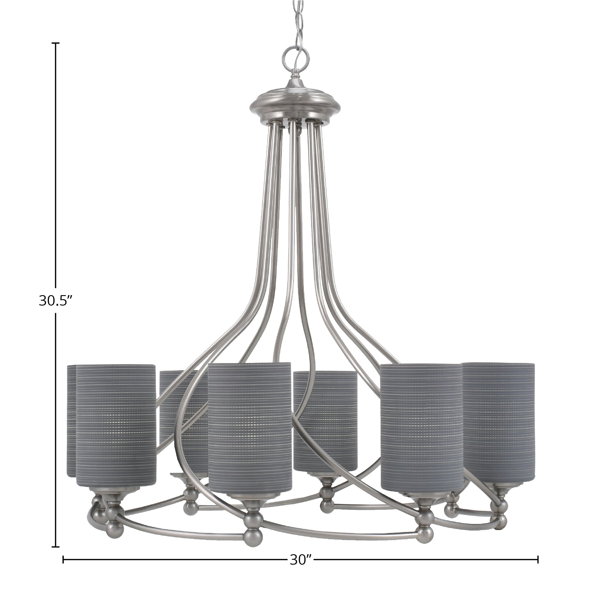 Capri Eight Light Chandelier in Brushed Nickel with 4" Gray Matrix Shade