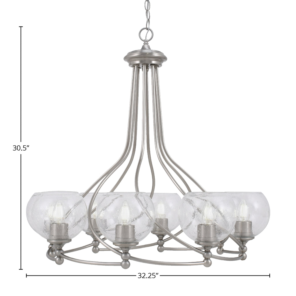 Capri Eight Light Chandelier in Brushed Nickel with 5.75" Clear Bubble Shade