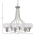 Capri Eight Light Chandelier in Brushed Nickel with 5.75" Clear Bubble Shade