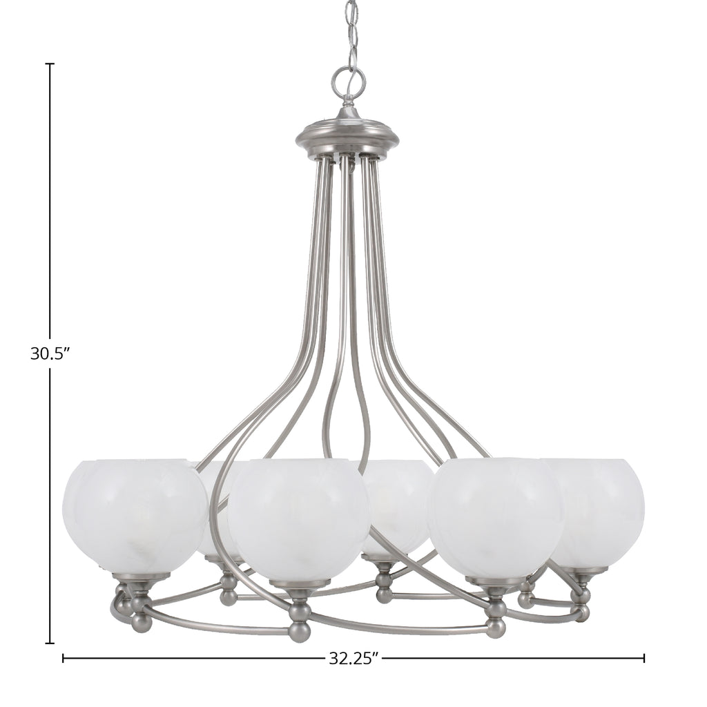Capri Eight Light Chandelier in Brushed Nickel with 5.75" White Marble Shade