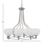Capri Eight Light Chandelier in Brushed Nickel with 5.75" White Marble Shade