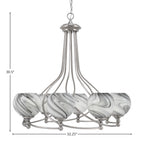 Capri Eight Light Chandelier in Brushed Nickel with 5.75" Onyx Swirl Shade