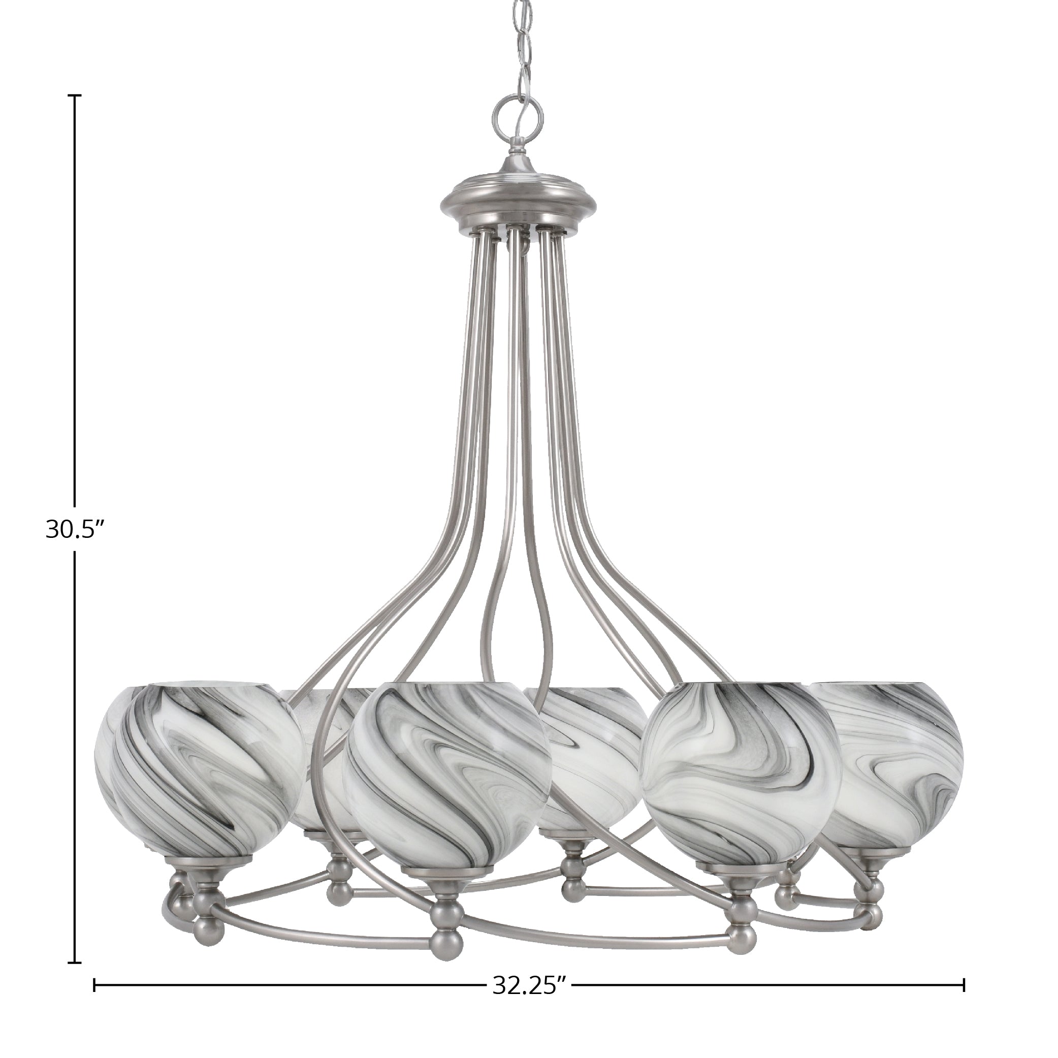 Capri Eight Light Chandelier in Brushed Nickel with 5.75" Onyx Swirl Shade