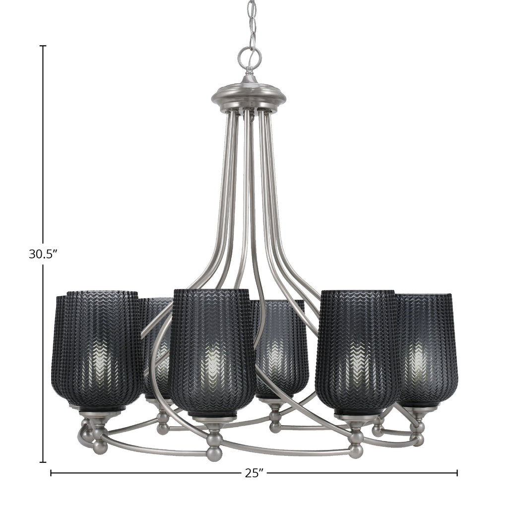 Capri Eight Light Chandelier in Brushed Nickel with 5" Smoke Textured Shade