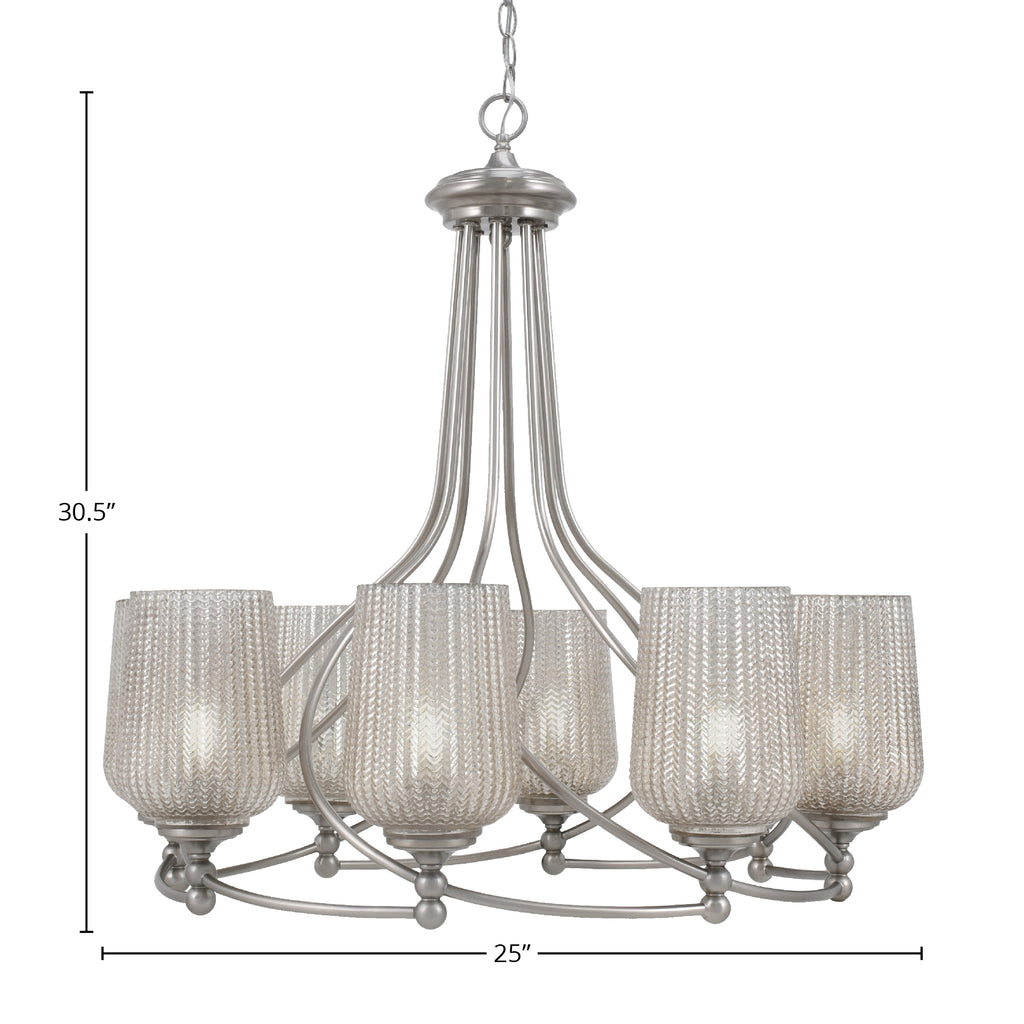Capri Eight Light Chandelier in Brushed Nickel with 5" Silver Textured Shade