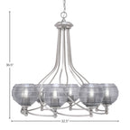 Capri Eight Light Chandelier in Brushed Nickel with 6" Smoke Ribbed Shade