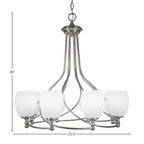 Capri Eight Light Chandelier in Brushed Nickel with 5" White Linen Shade