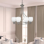 Capri Eight Light Chandelier in Brushed Nickel with 5" White Linen Shade