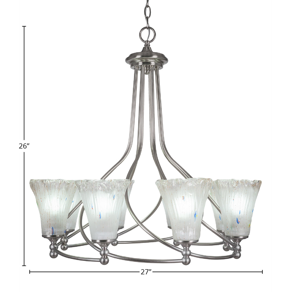 Capri Eight Light Chandelier in Brushed Nickel with 5.5" Fluted Frosted Crystal Shade