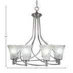 Capri Eight Light Chandelier in Brushed Nickel with 5.5" Fluted Frosted Crystal Shade