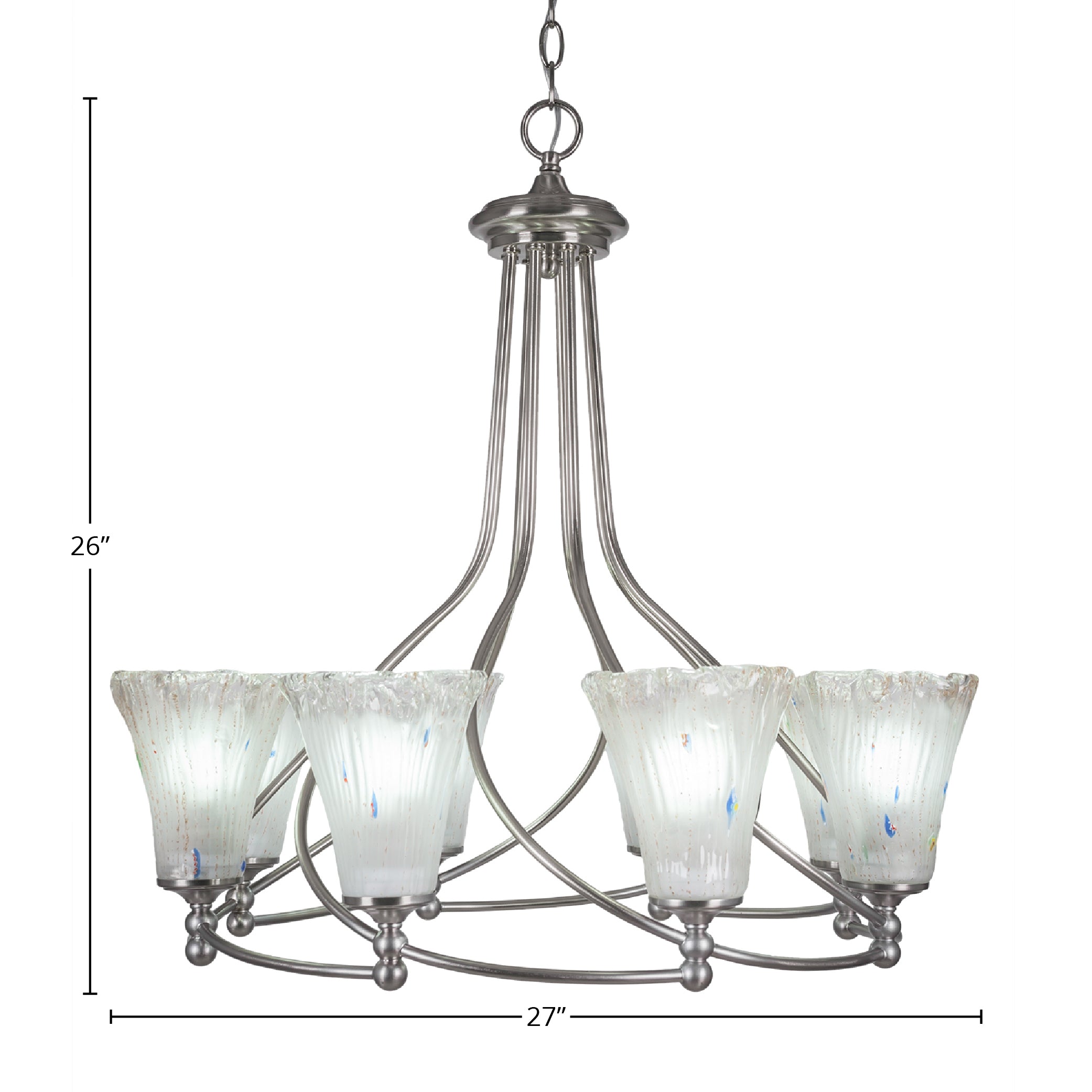 Capri Eight Light Chandelier in Brushed Nickel with 5.5" Fluted Frosted Crystal Shade