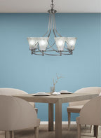 Capri Eight Light Chandelier in Brushed Nickel with 5.5" Fluted Frosted Crystal Shade