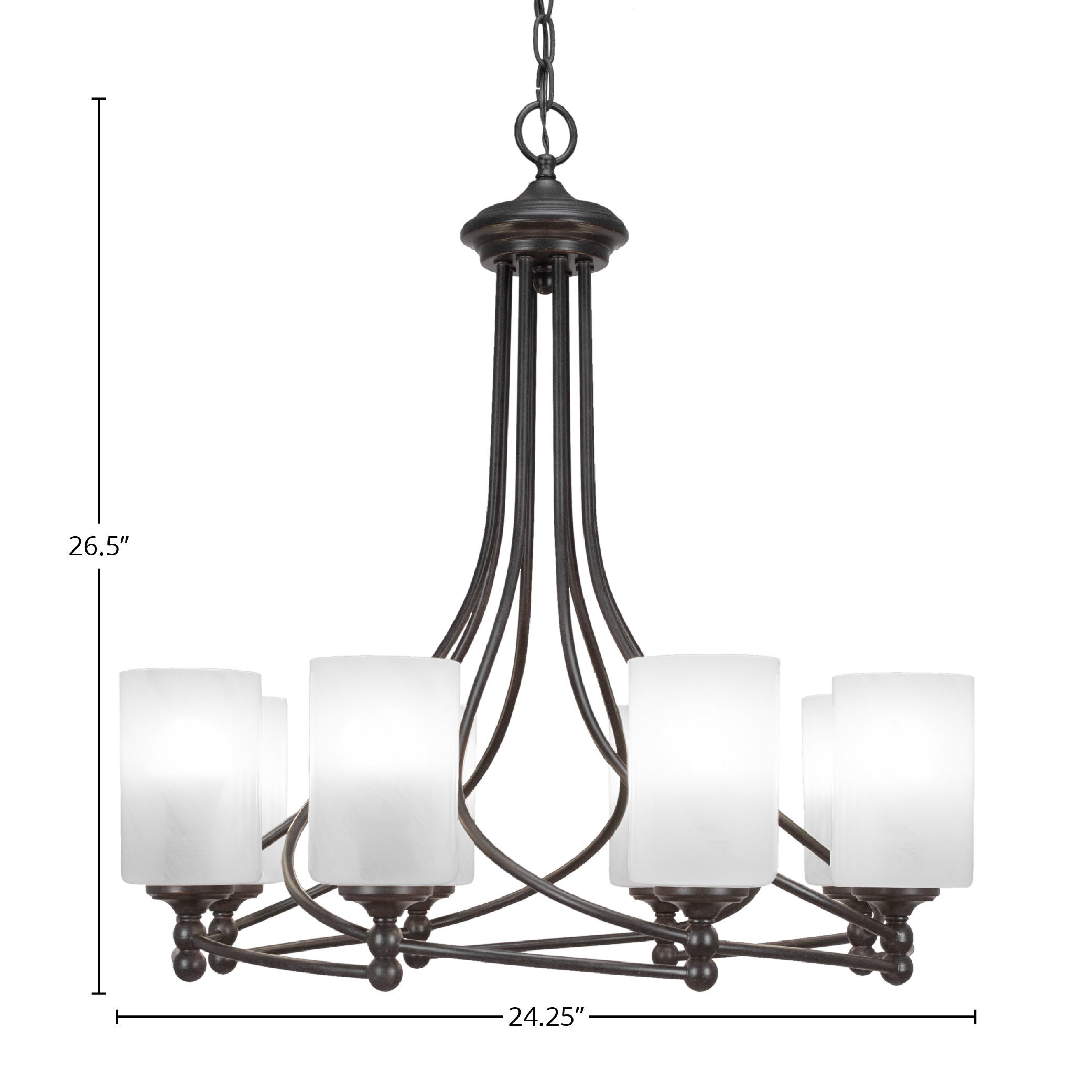 Capri Eight Light Chandelier in Dark Granite with 4" White Marble Shade