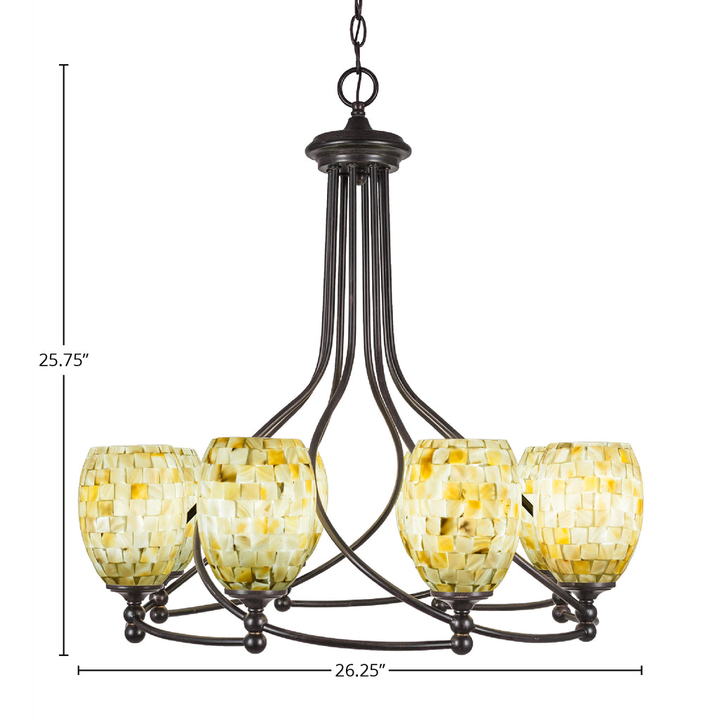 Capri Eight Light Chandelier in Dark Granite with 5" Ivory Glaze Seashell Shade