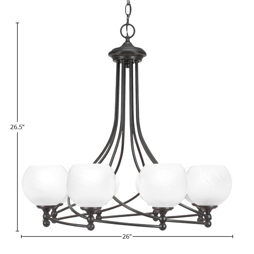 Capri Eight Light Chandelier in Dark Granite with 5.75" White Marble Shade