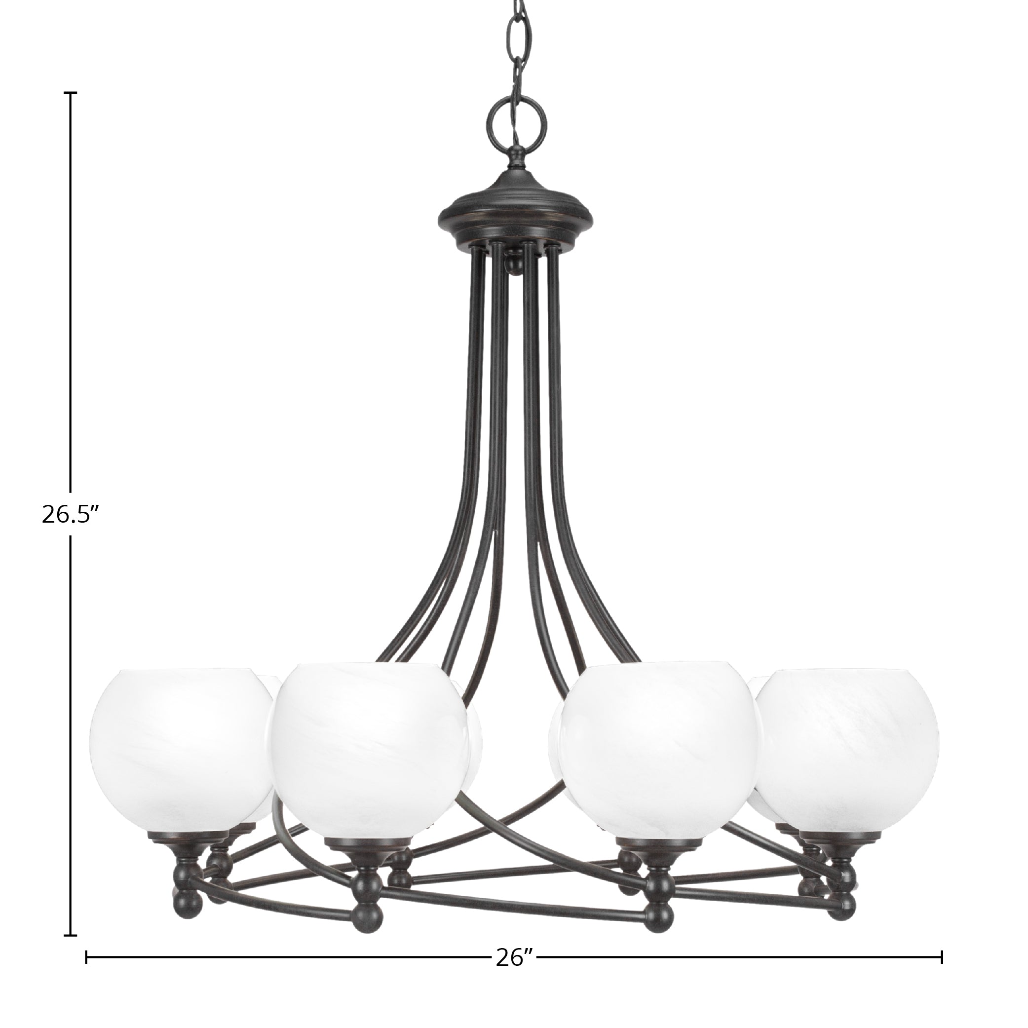 Capri Eight Light Chandelier in Dark Granite with 5.75" White Marble Shade