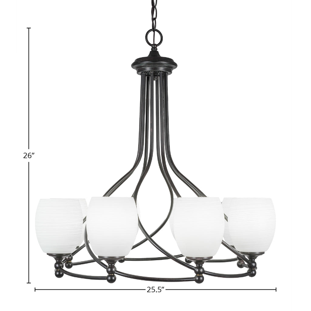 Capri Eight Light Chandelier in Dark Granite with 5" White Linen Shade