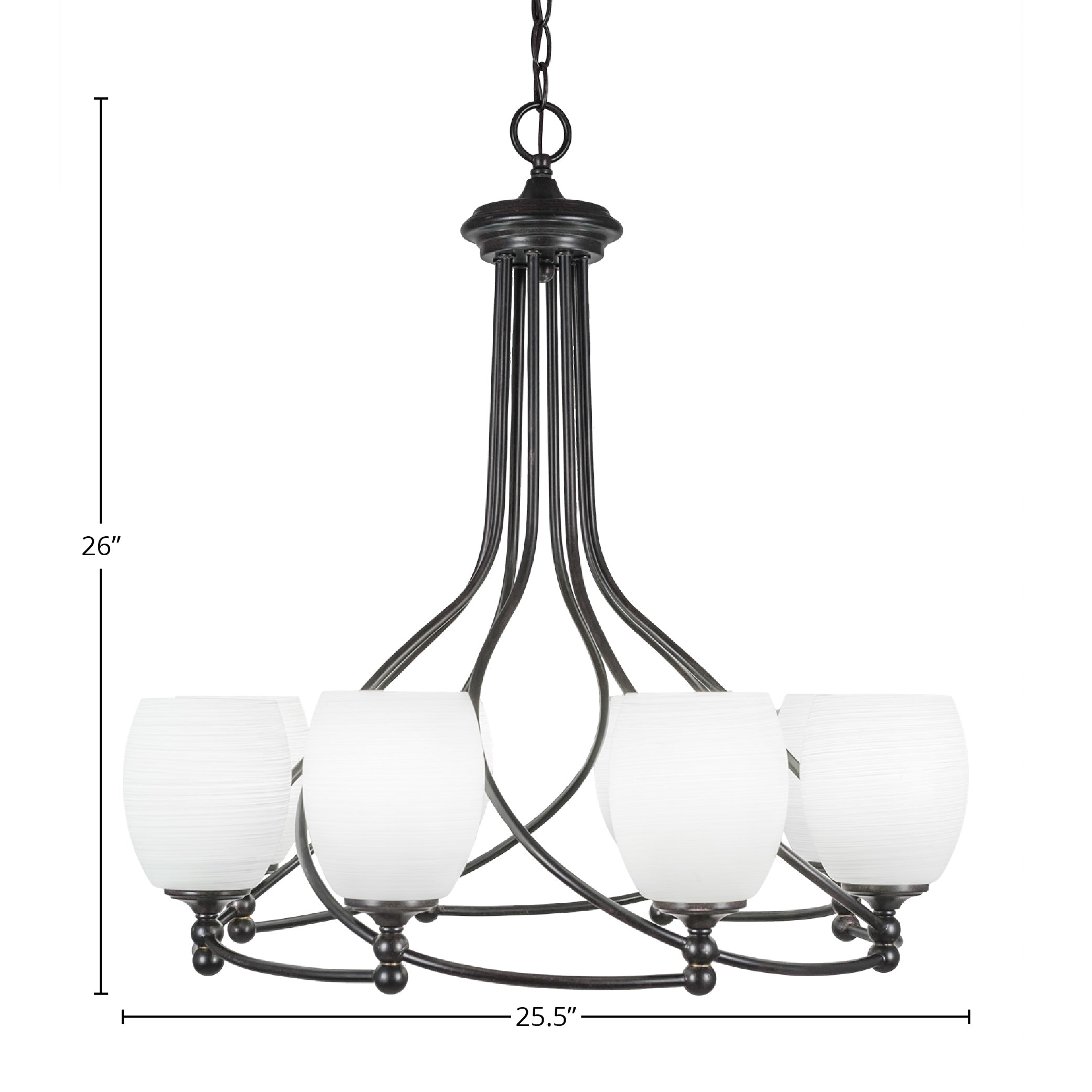 Capri Eight Light Chandelier in Dark Granite with 5" White Linen Shade