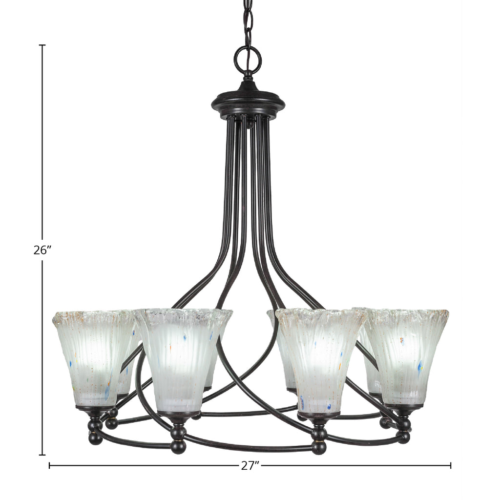 Capri Eight Light Chandelier in Dark Granite with 5.5" Fluted Frosted Crystal Shade