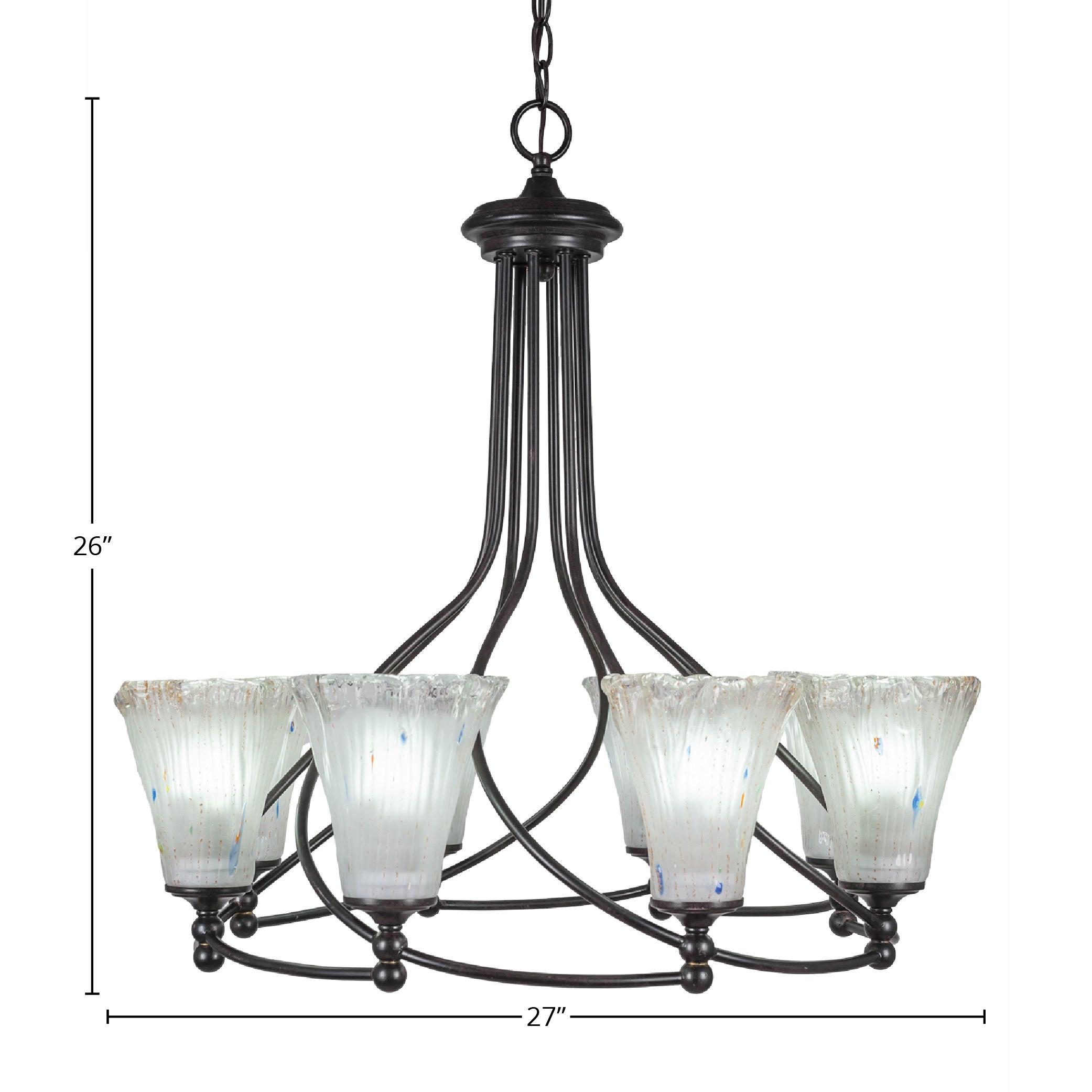 Capri Eight Light Chandelier in Dark Granite with 5.5" Fluted Frosted Crystal Shade