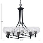 Capri Eight Light Chandelier in Matte Black with 7" Clear Bubble Shade