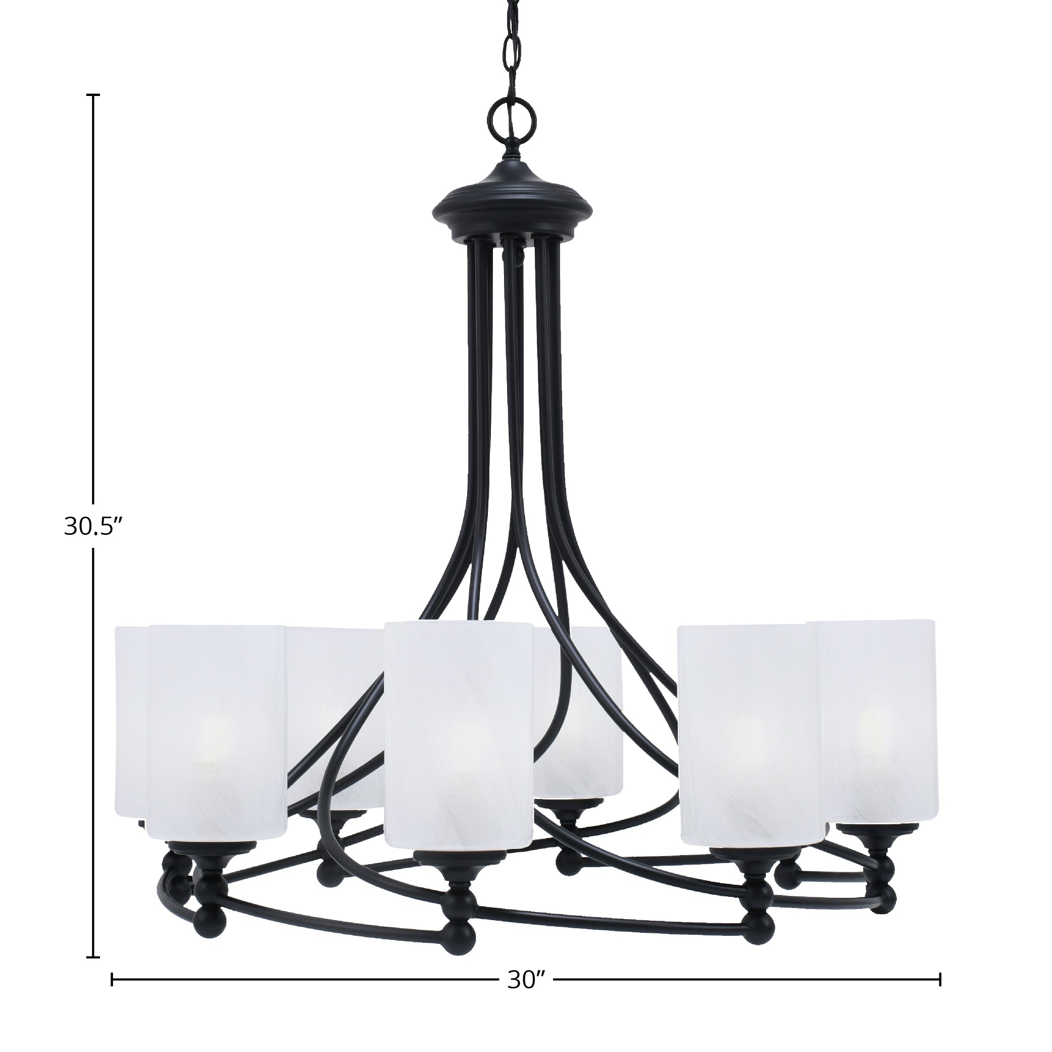 Capri Eight Light Chandelier in Matte Black with 4" White Marble Shade