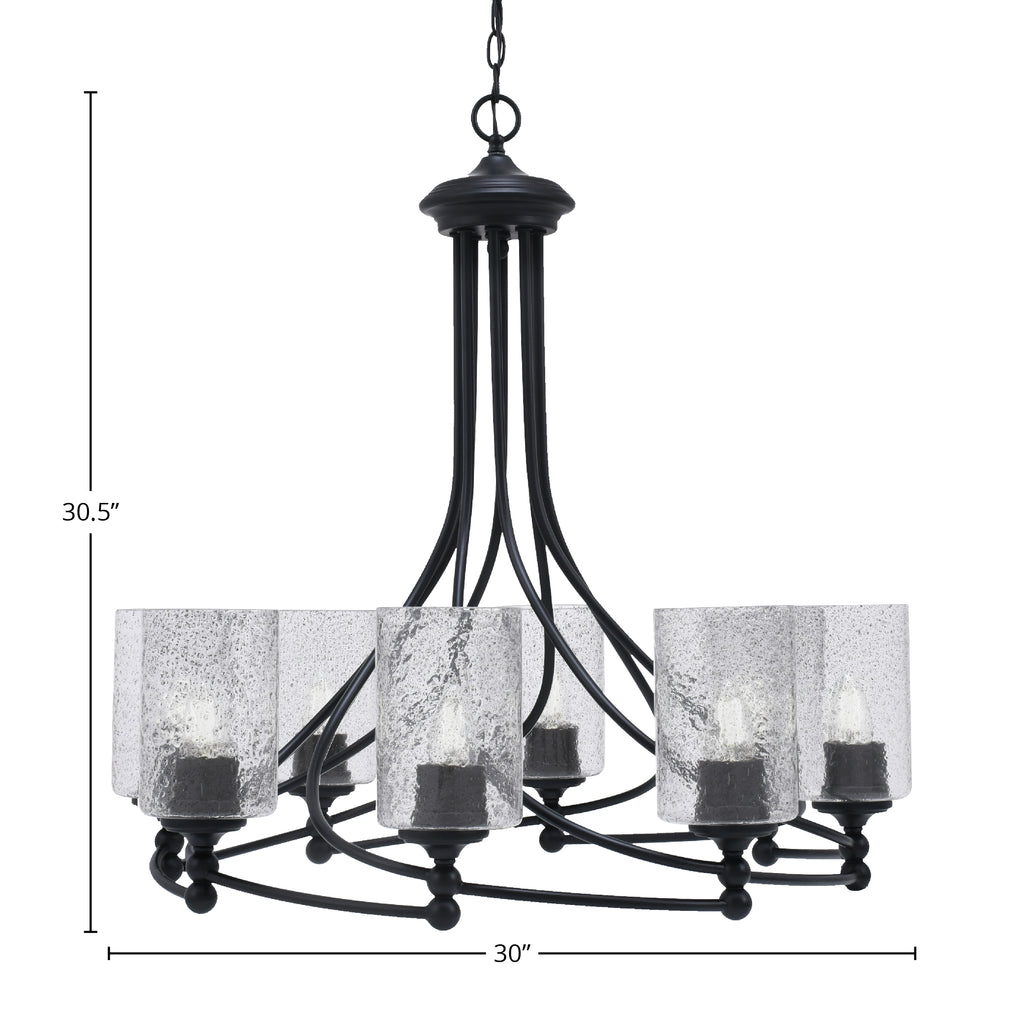 Capri Eight Light Chandelier in Matte Black with 4" Smoke Bubble Shade