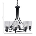 Capri Eight Light Chandelier in Matte Black with 4" Smoke Bubble Shade
