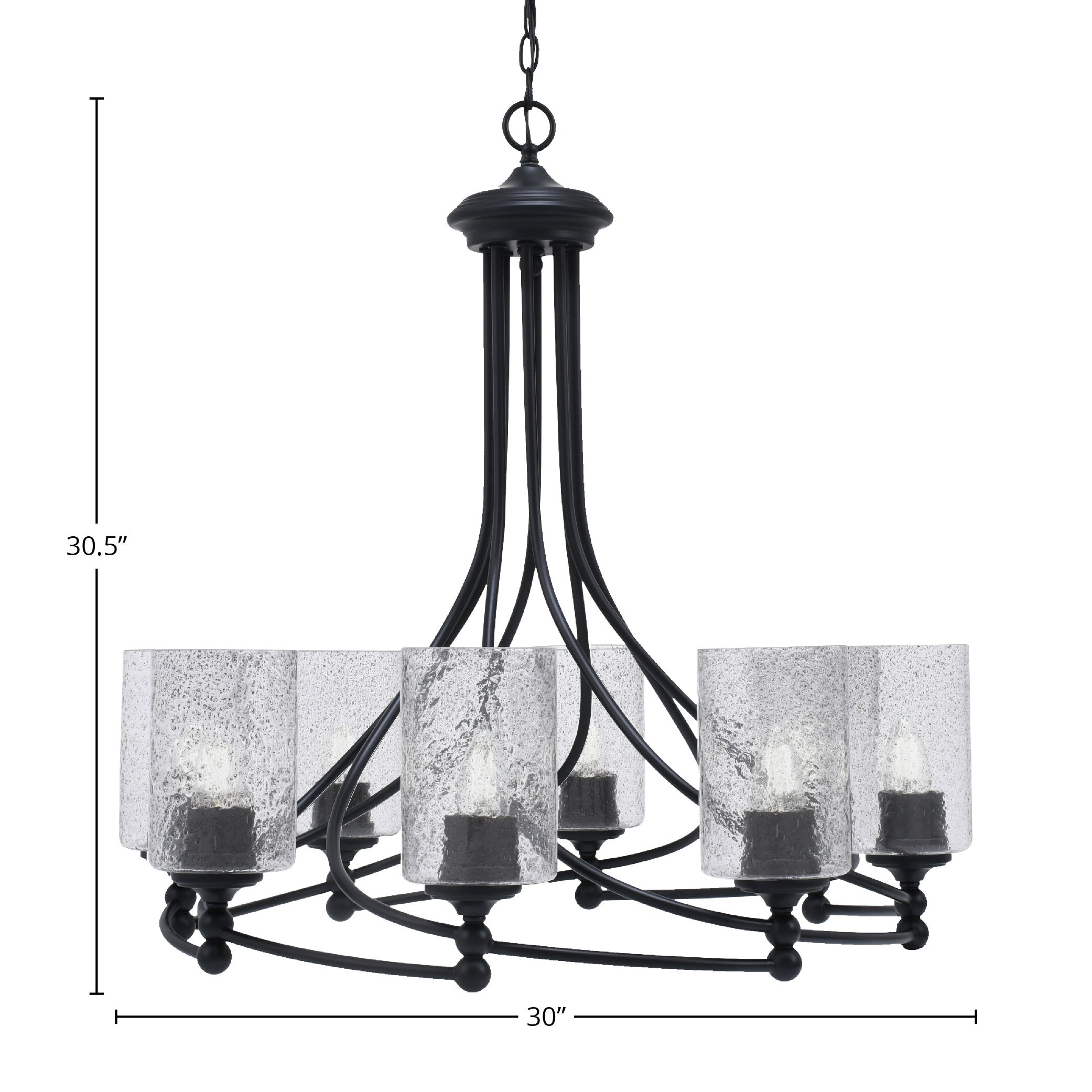 Capri Eight Light Chandelier in Matte Black with 4" Smoke Bubble Shade