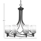 Capri Eight Light Chandelier in Matte Black with 4" Onyx Swirl Shade