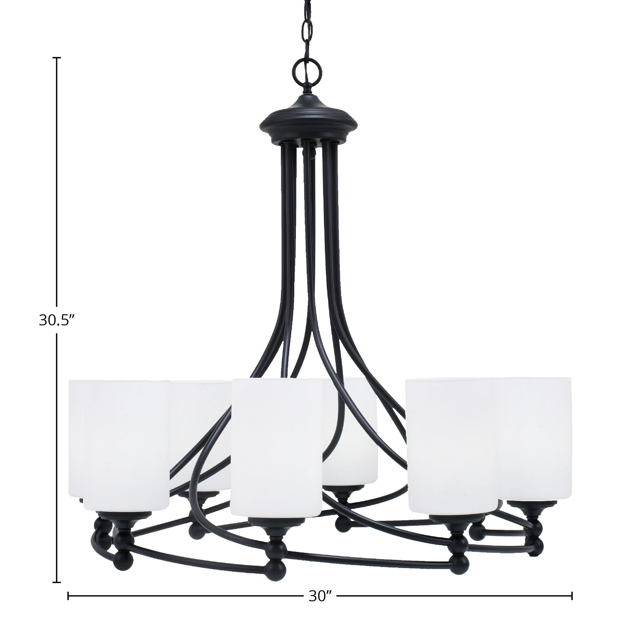 Capri Eight Light Chandelier in Matte Black with 4" White Muslin Shade