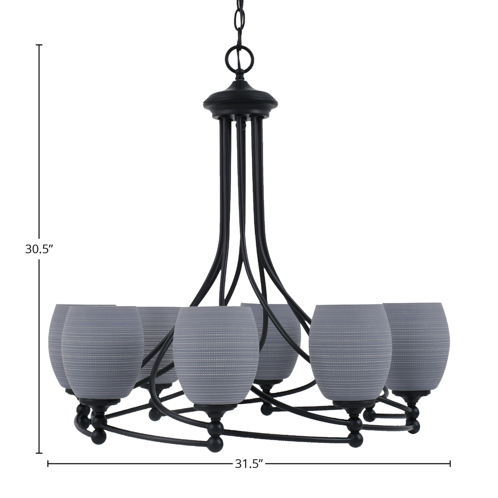 Capri Eight Light Chandelier in Matte Black with 5" Gray Matrix Shade