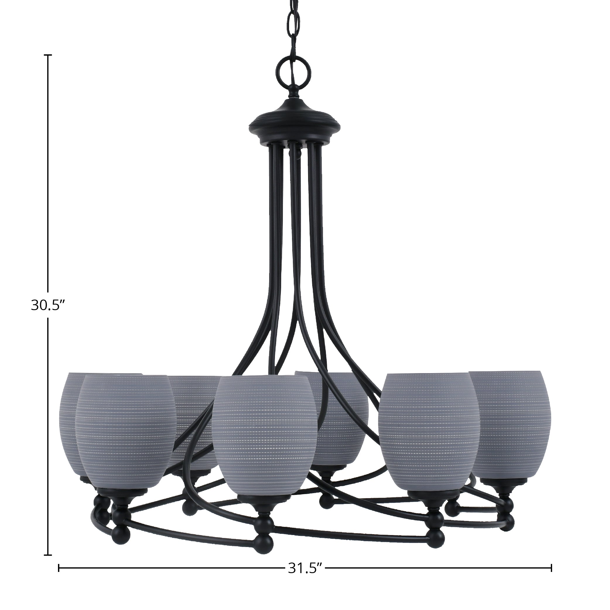 Capri Eight Light Chandelier in Matte Black with 5" Gray Matrix Shade