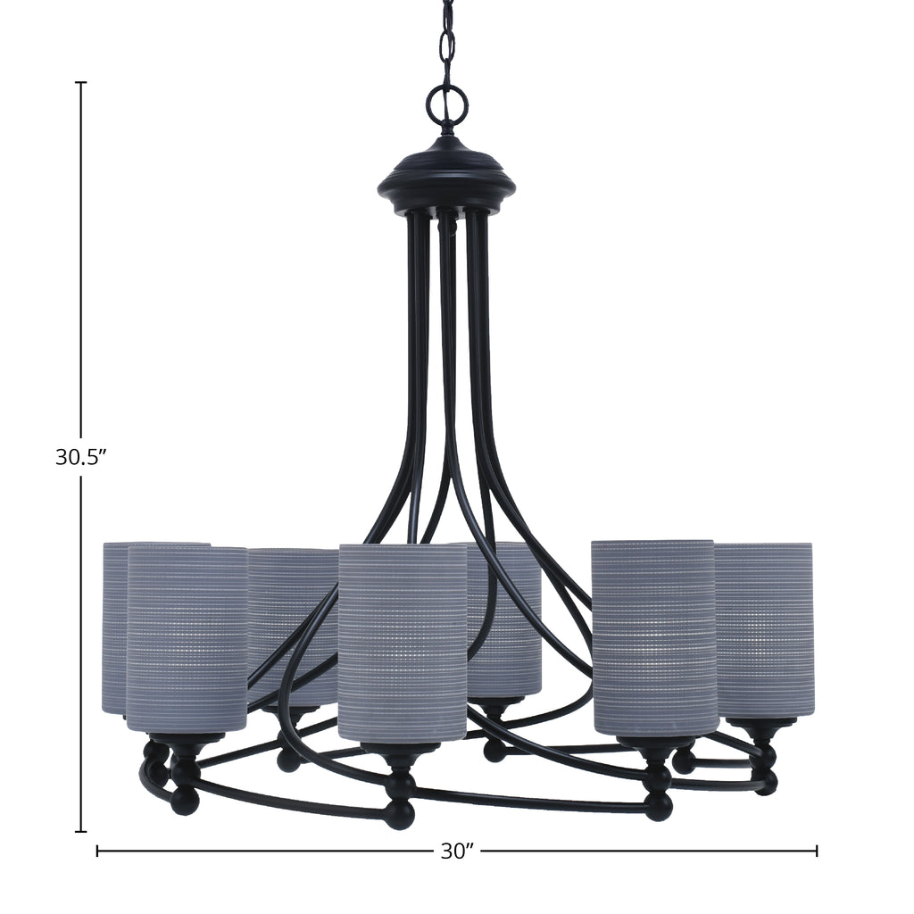 Capri Eight Light Chandelier in Matte Black with 4" Gray Matrix Shade