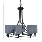 Capri Eight Light Chandelier in Matte Black with 4" Gray Matrix Shade