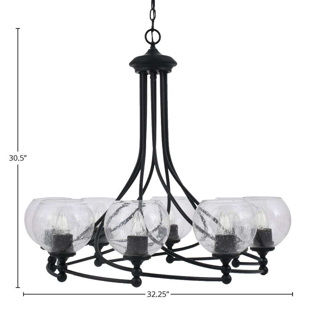 Capri Eight Light Chandelier in Matte Black with 5.75" Clear Bubble Shade