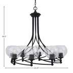 Capri Eight Light Chandelier in Matte Black with 5.75" Clear Bubble Shade