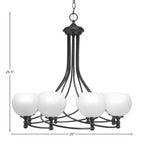 Capri Eight Light Chandelier in Matte Black with 5.75" White Marble Shade