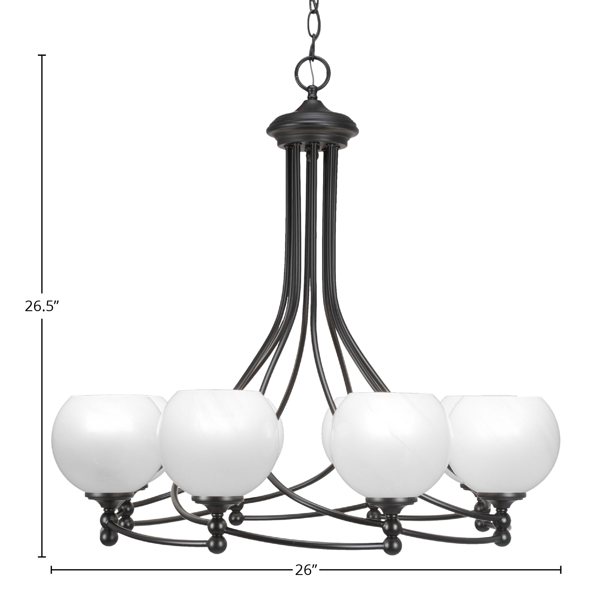 Capri Eight Light Chandelier in Matte Black with 5.75" White Marble Shade