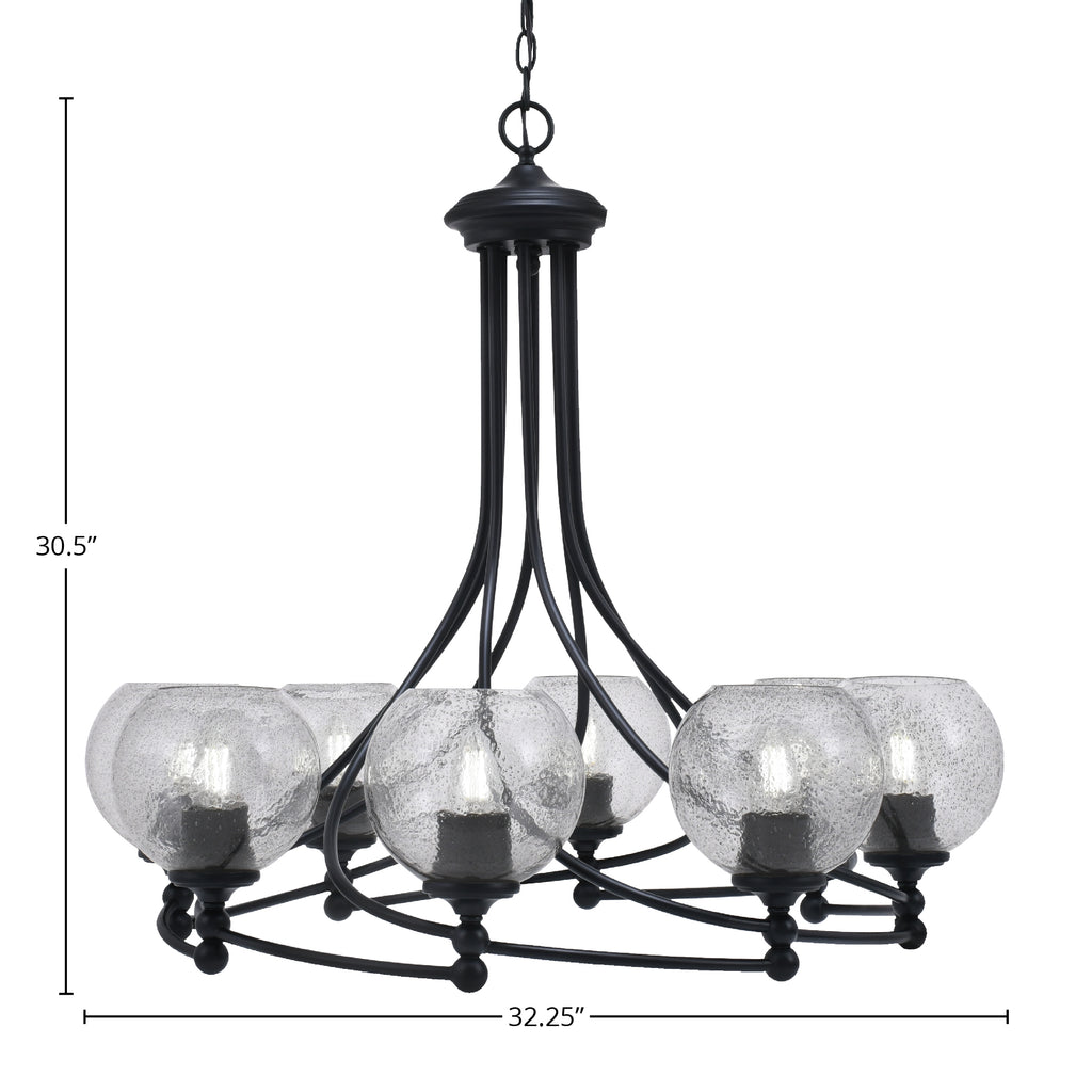 Capri Eight Light Chandelier in Matte Black with 5.75" Smoke Bubble Shade