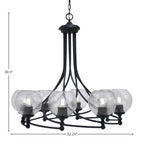 Capri Eight Light Chandelier in Matte Black with 5.75" Smoke Bubble Shade